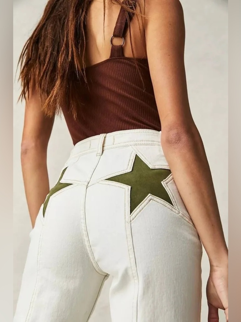 Free People Firecracker Flare Jean We The Free Suede Stars Desert Plains 27S NWT - Picture 2 of 10